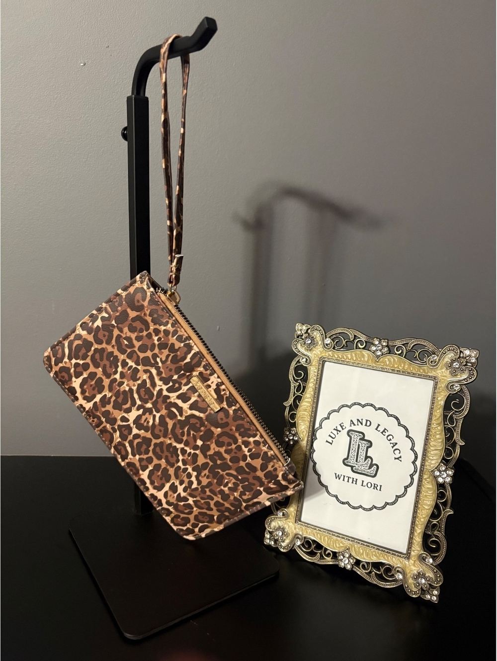 kensie Leopard Print Vegan Leather Zip Wristlet Pouch Clutch